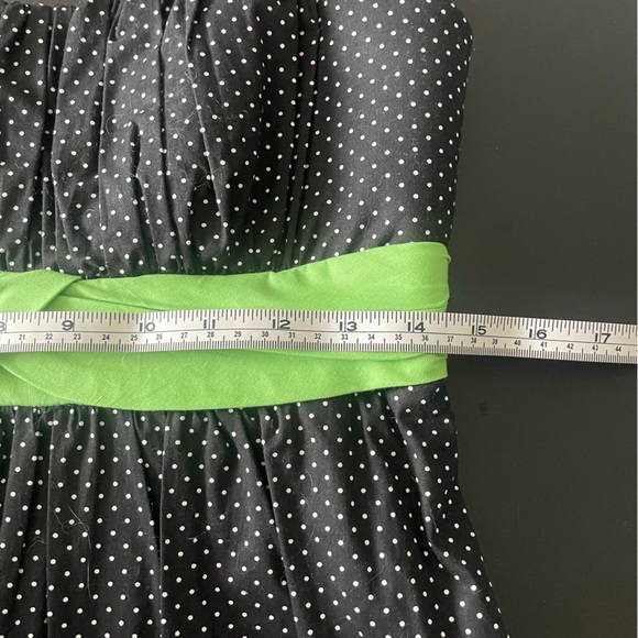 Black Spaghetti Straps "Polkadot Dress" Green Tie - Size 8 - Picture 7 of 10